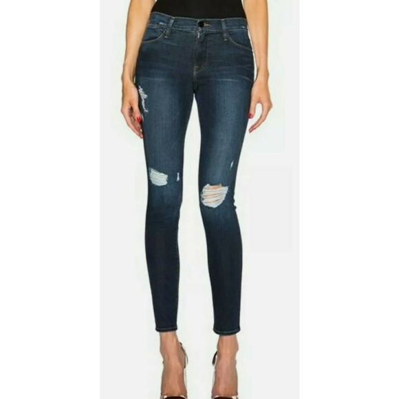 Frame Denim Le High Rise Skinny Jeans Baker Distressed Dark Blue Indigo 26 (F - Picture 1 of 8